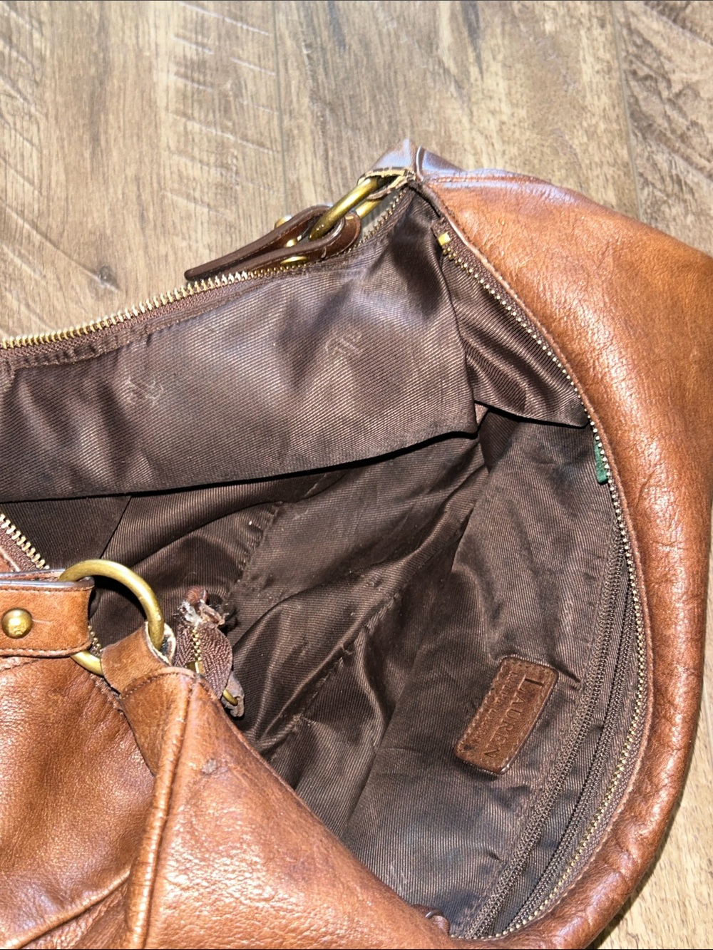LAUREN RALPH LAUREN LEATHER HOBO BROWN BAG - Picture 5 of 8